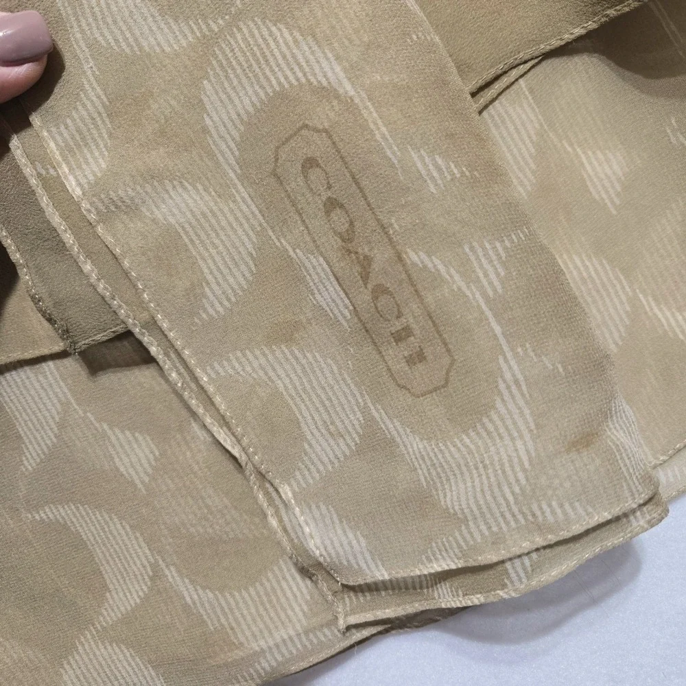 Vintage Coach Scarf Silk Blend Tan Beige Signature C Monogram 64 inches  #1049
